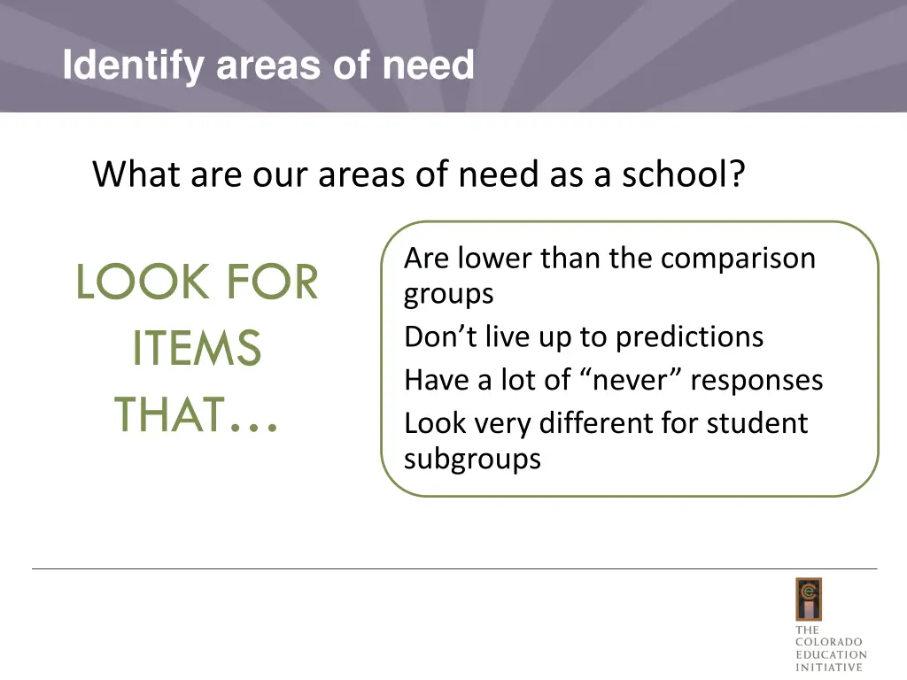 identify areas of need 1