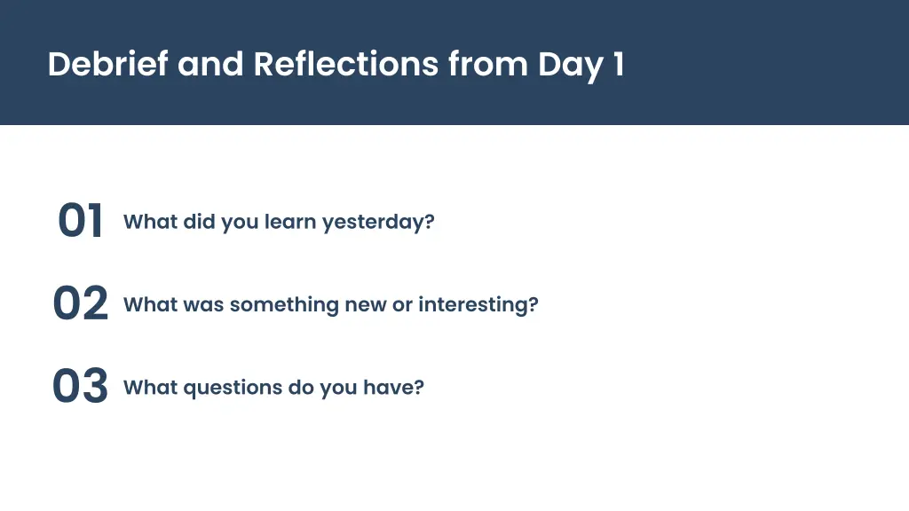 debrief and reflections from day 1