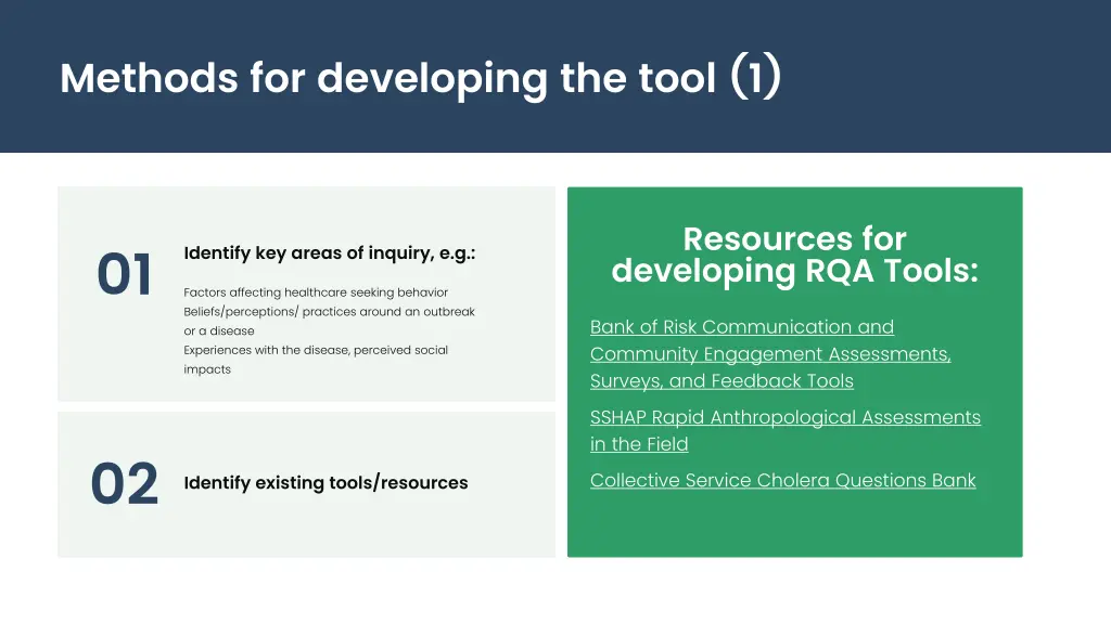 methods for developing the tool 1