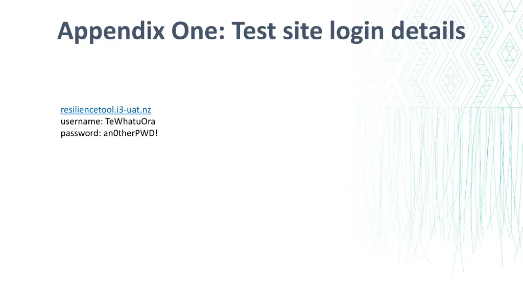 appendix one test site login details