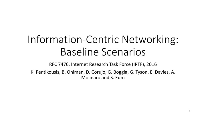 information centric networking baseline scenarios
