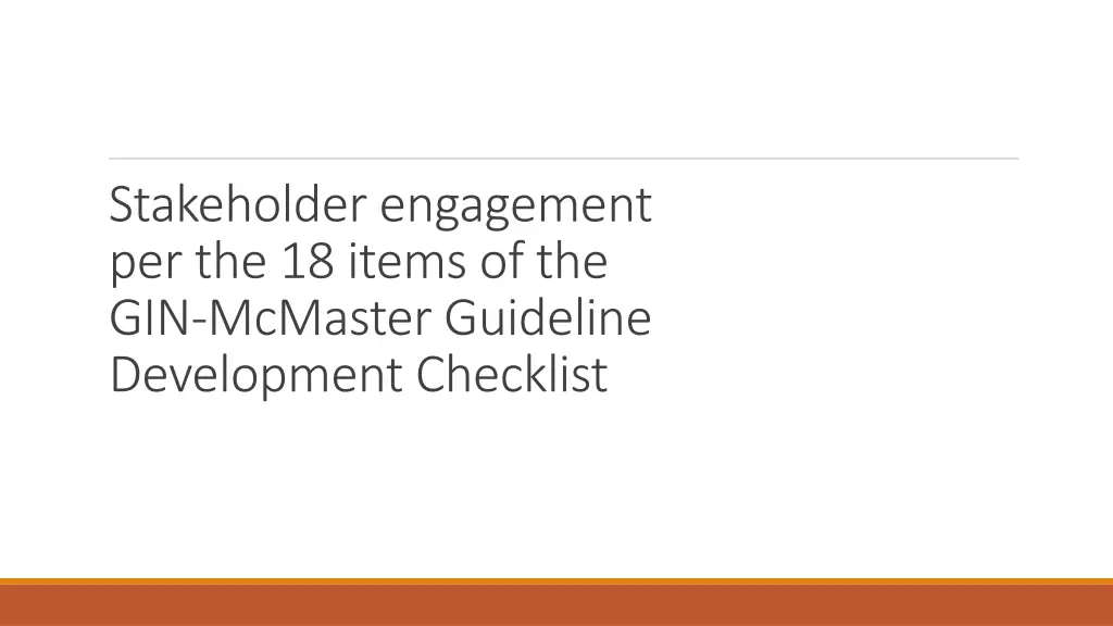 stakeholder engagement per the 18 items