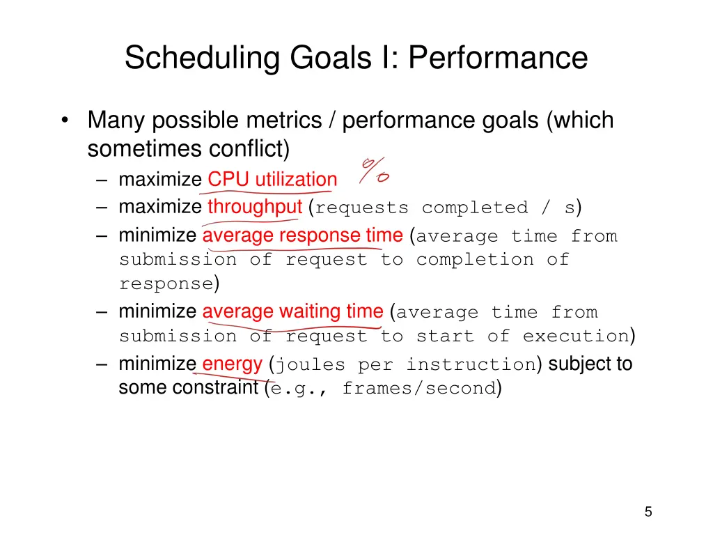 scheduling goals i performance
