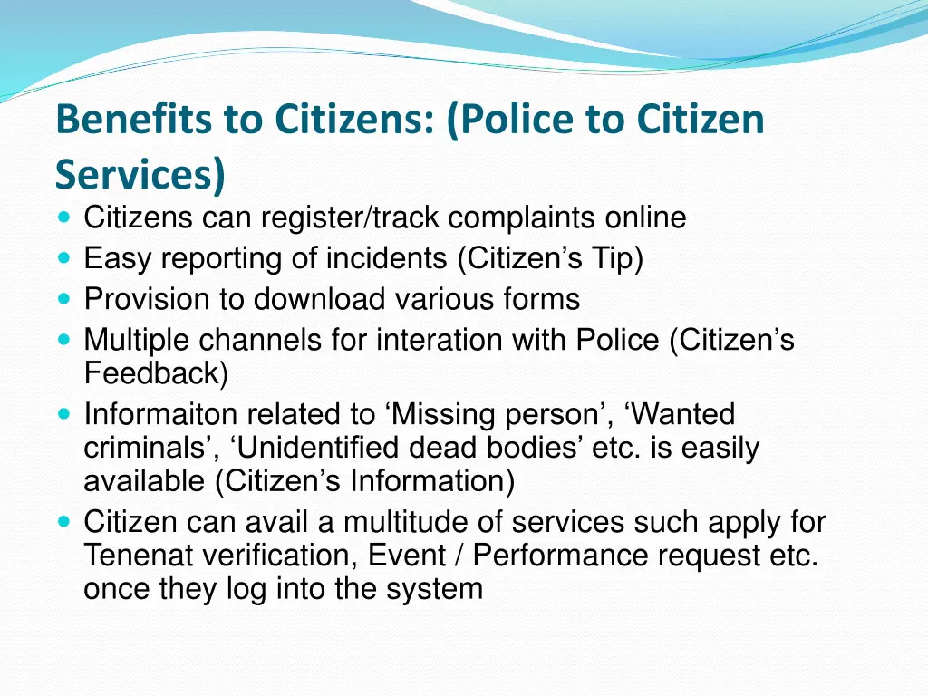 benefits to citizens police to citizen services