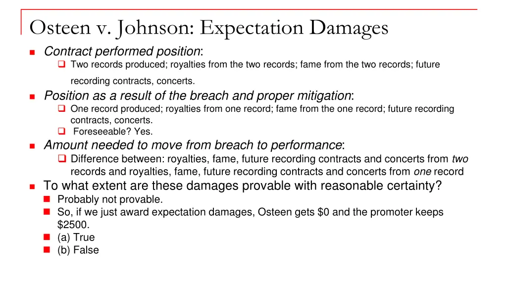 osteen v johnson expectation damages contract