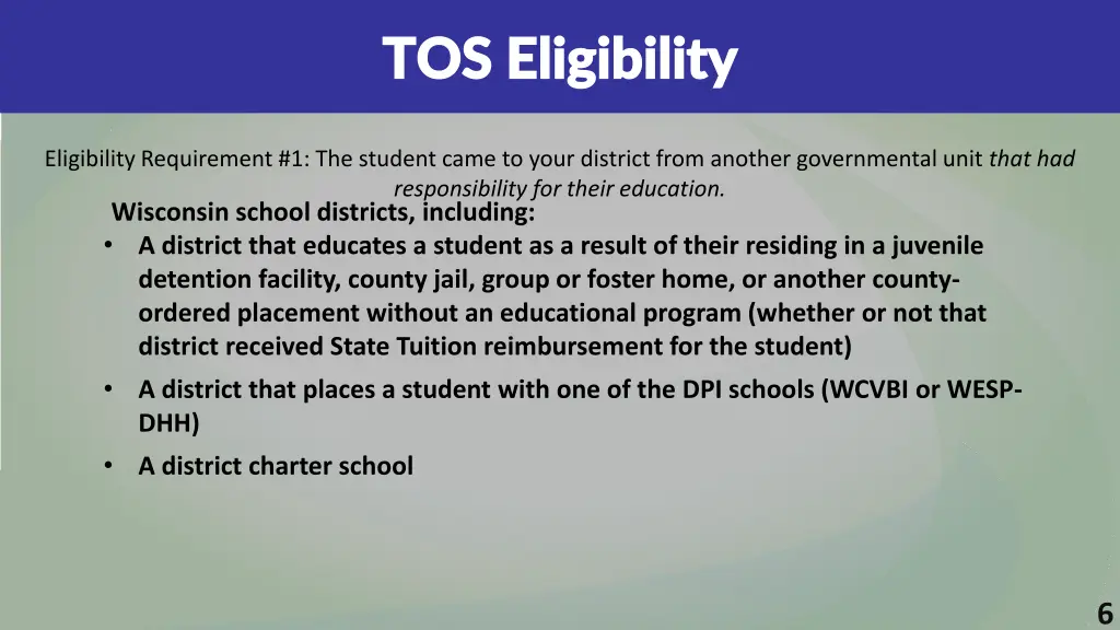 tos eligibility tos eligibility