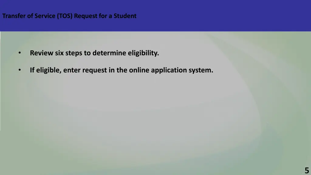 transfer of service tos request for a student