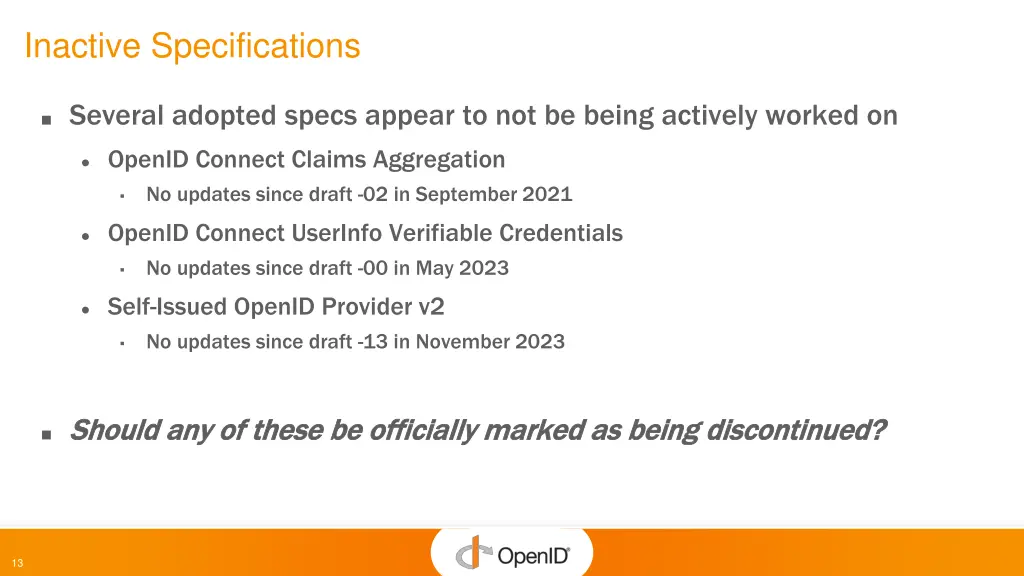 inactive specifications