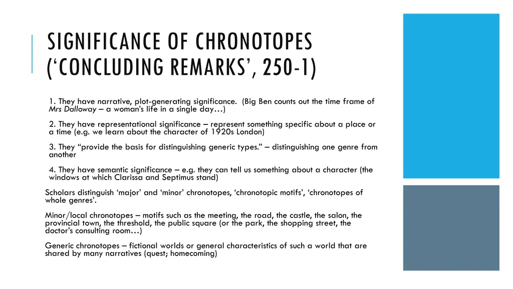 significance of chronotopes concluding remarks