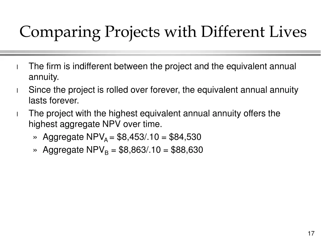comparing projects with different lives 2