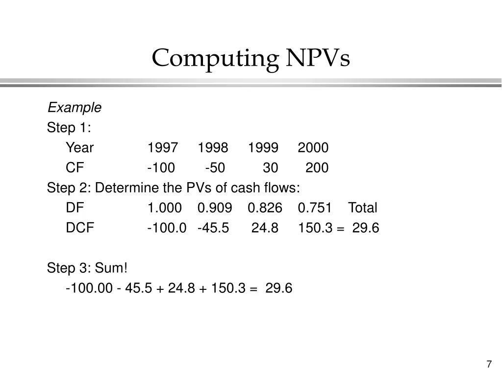 computing npvs