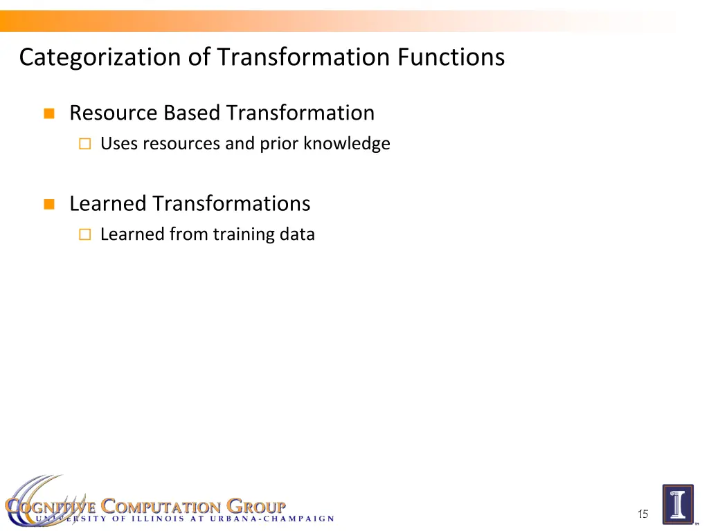 categorization of transformation functions