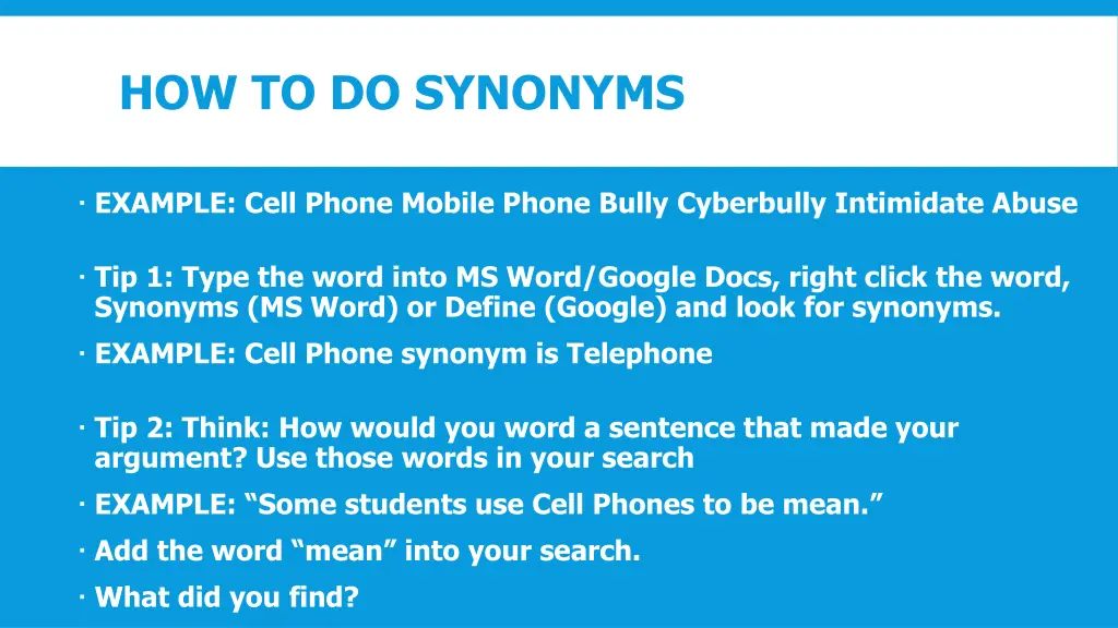 how to do synonyms