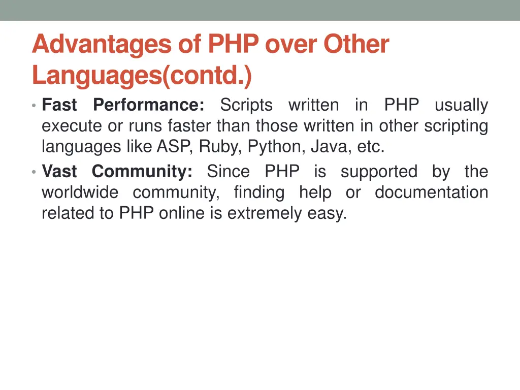 advantages of php over other languages contd fast