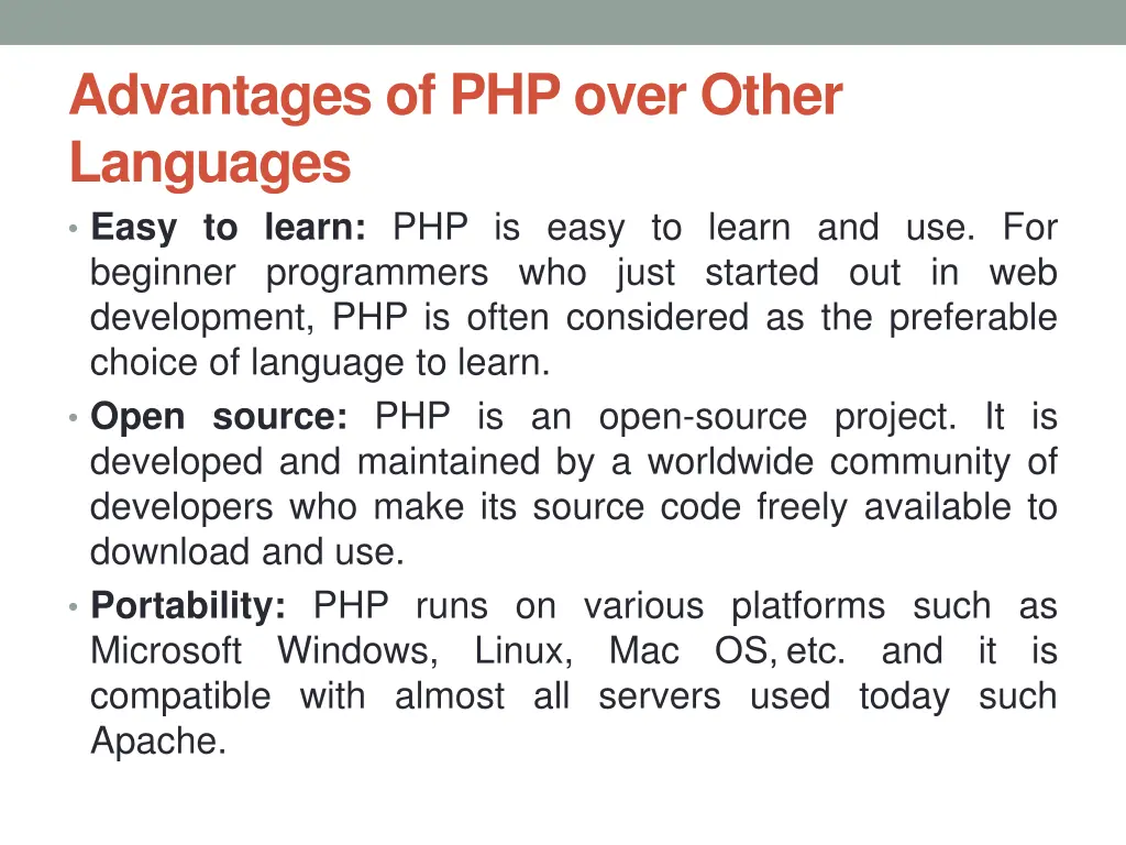 advantages of php over other languages easy
