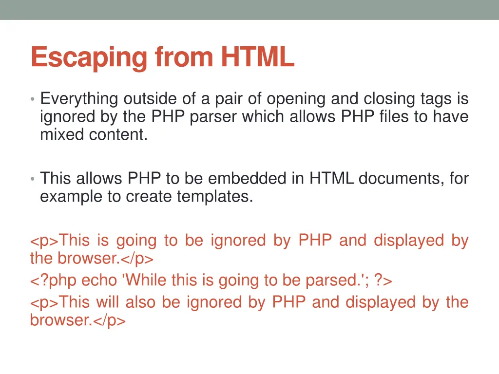 escaping from html