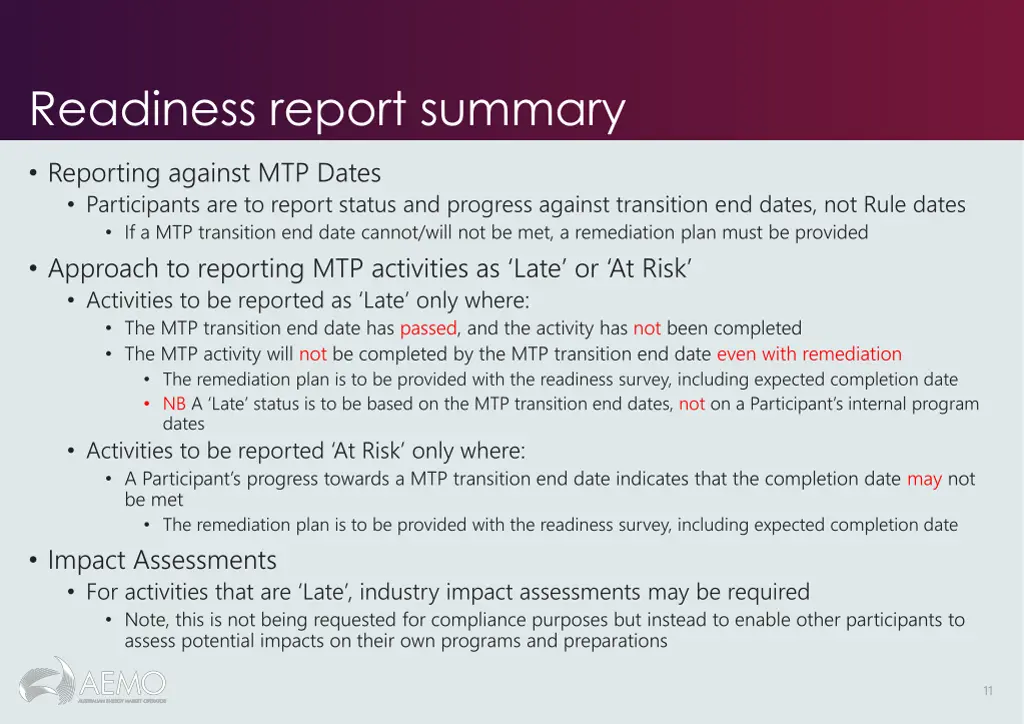 readiness report summary