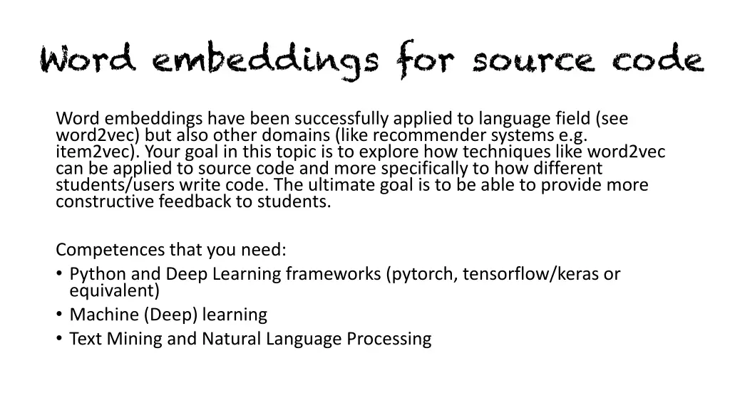 word embeddings for source code