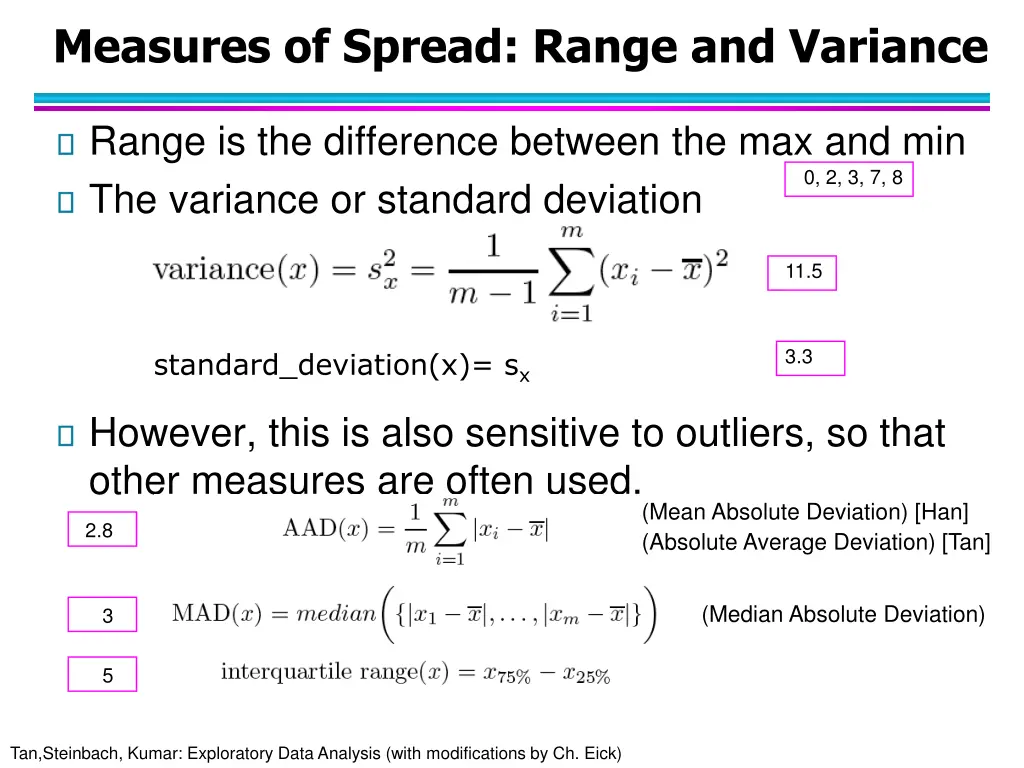 measures of spread range and variance
