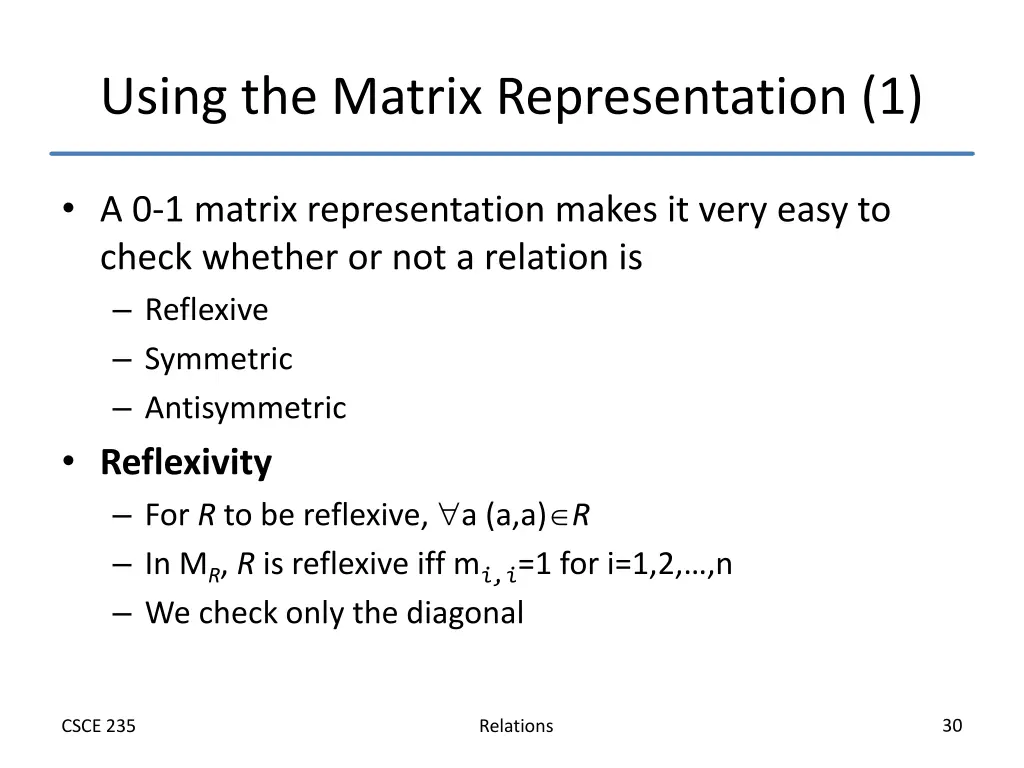 using the matrix representation 1