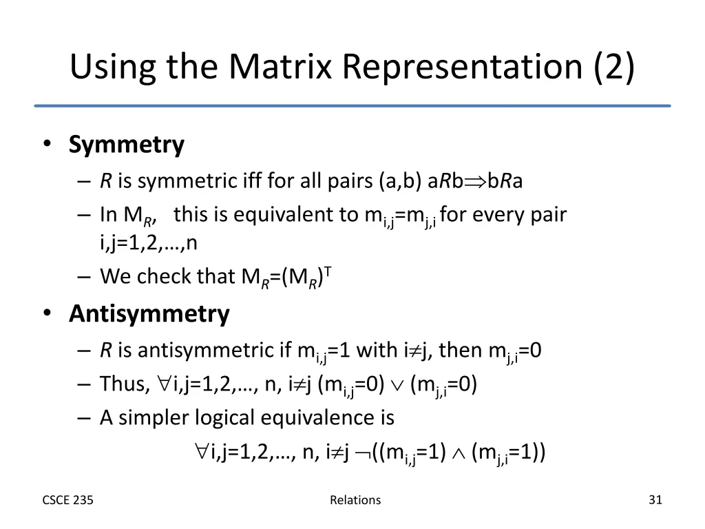 using the matrix representation 2