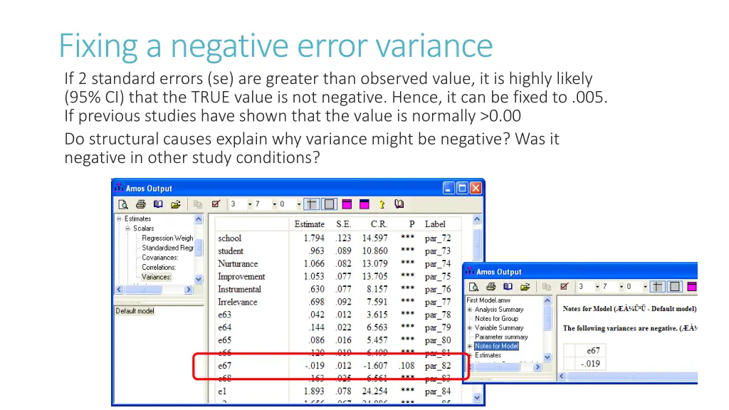 fixing a negative error variance if 2 standard