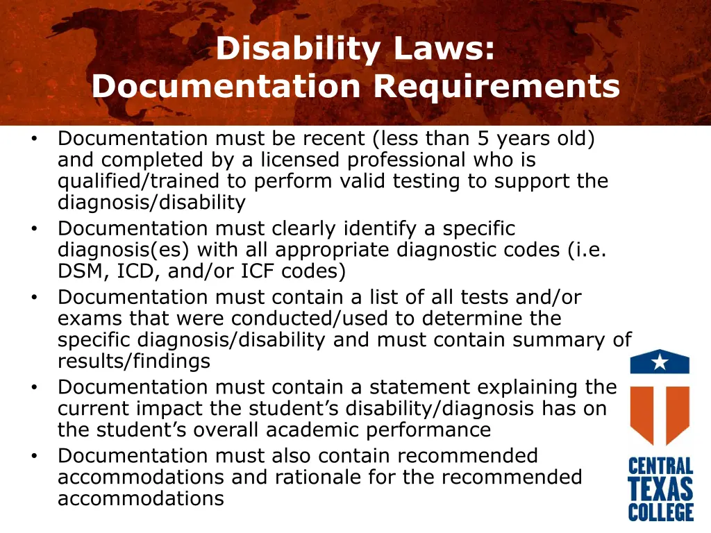 disability laws documentation requirements