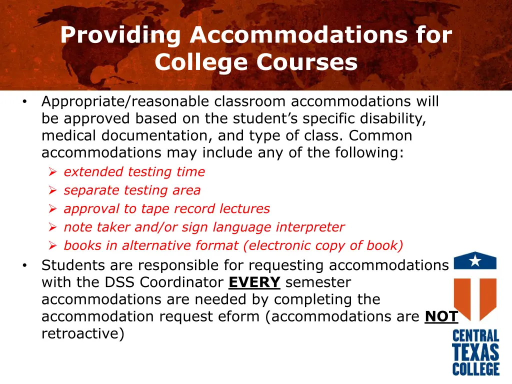 providing accommodations for college courses