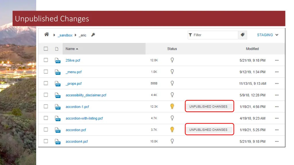 unpublished changes