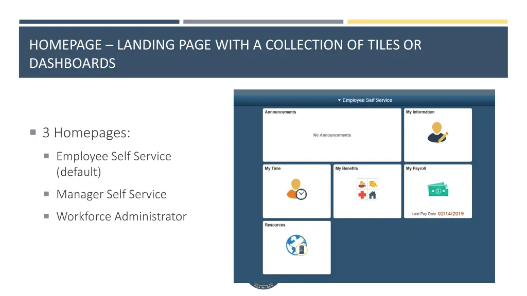 homepage landing page with a collection of tiles