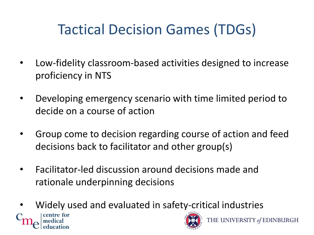 tactical decision games tdgs