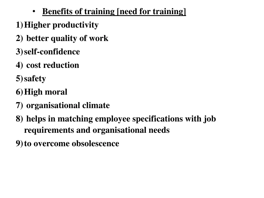 benefits of training need for training 1 higher