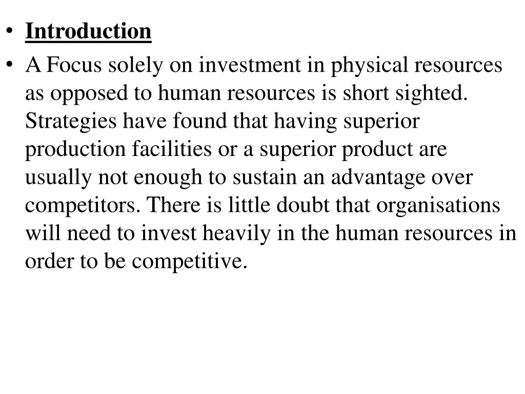 introduction a focus solely on investment