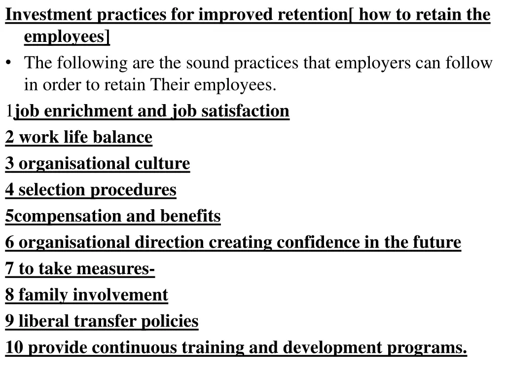 investment practices for improved retention
