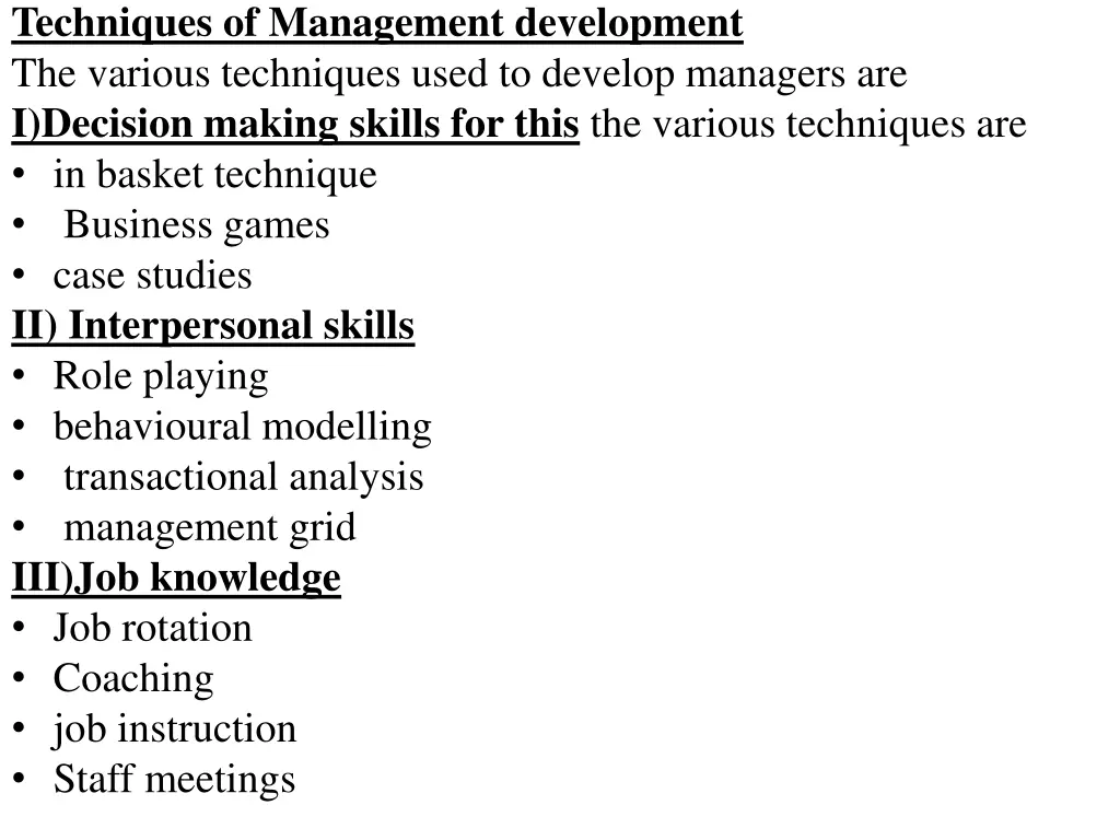 techniques of management development the various