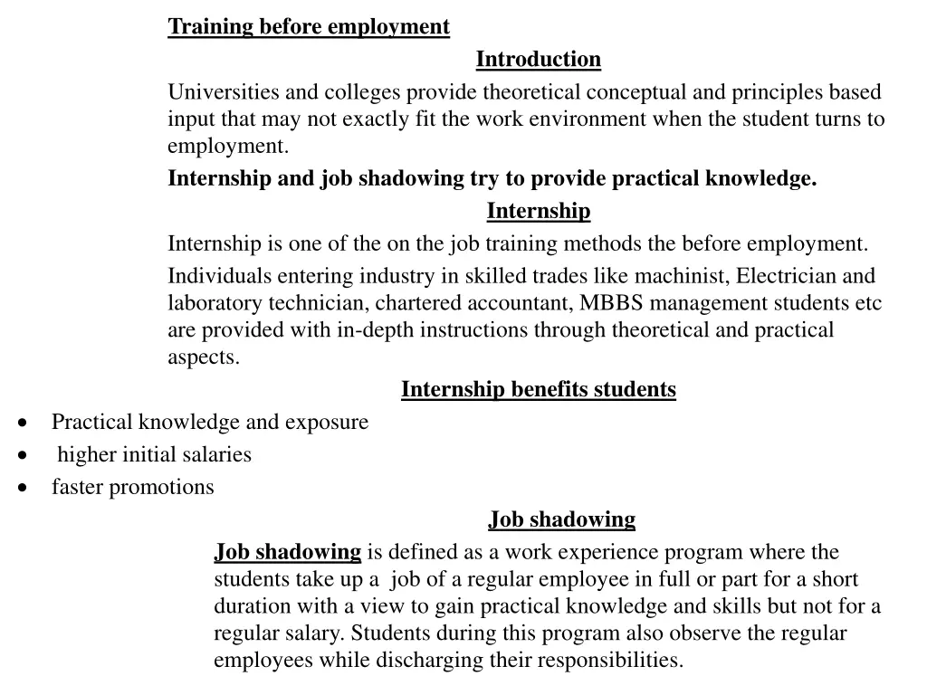 training before employment