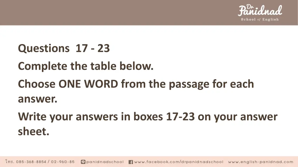 questions 17 23 complete the table below choose