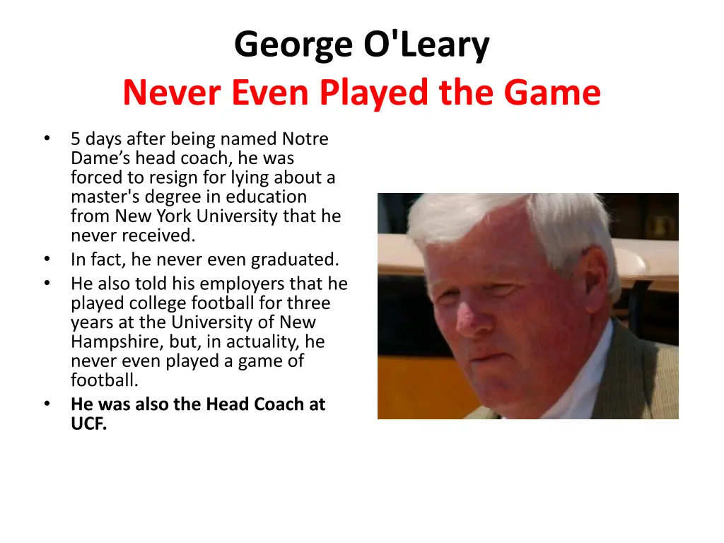 george o leary never even played the game