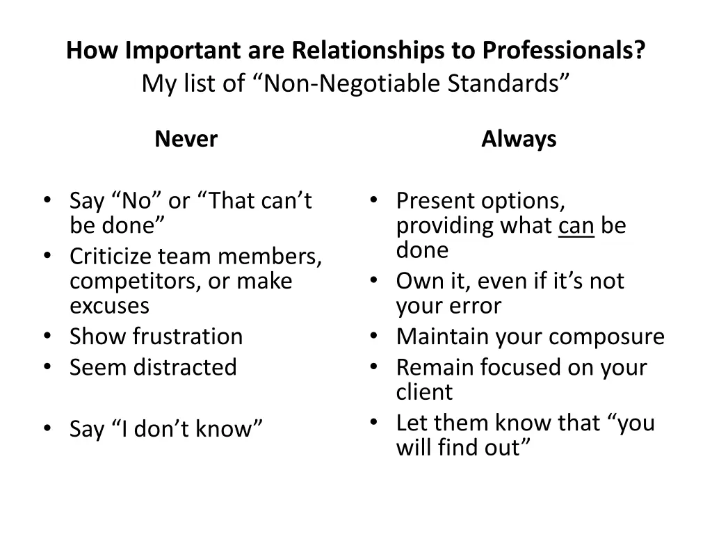 how important are relationships to professionals
