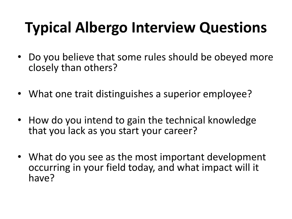 typical albergo interview questions 1