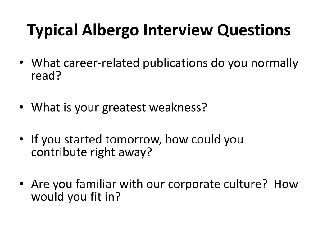typical albergo interview questions 2