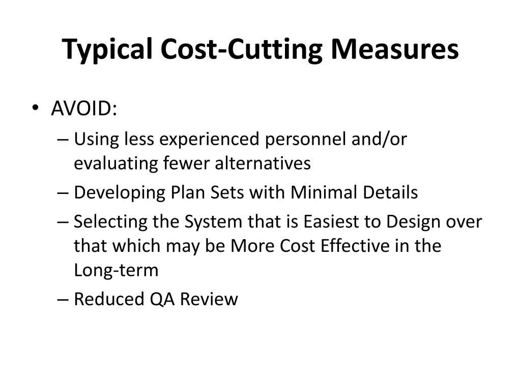 typical cost cutting measures