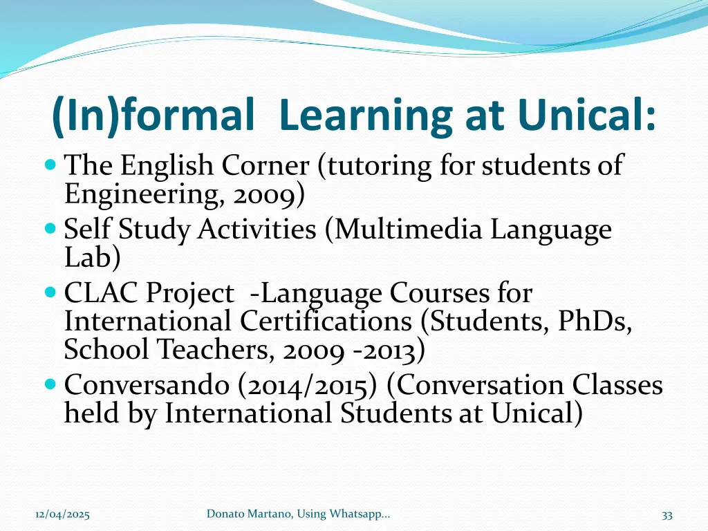 in formal learning at unical the english corner