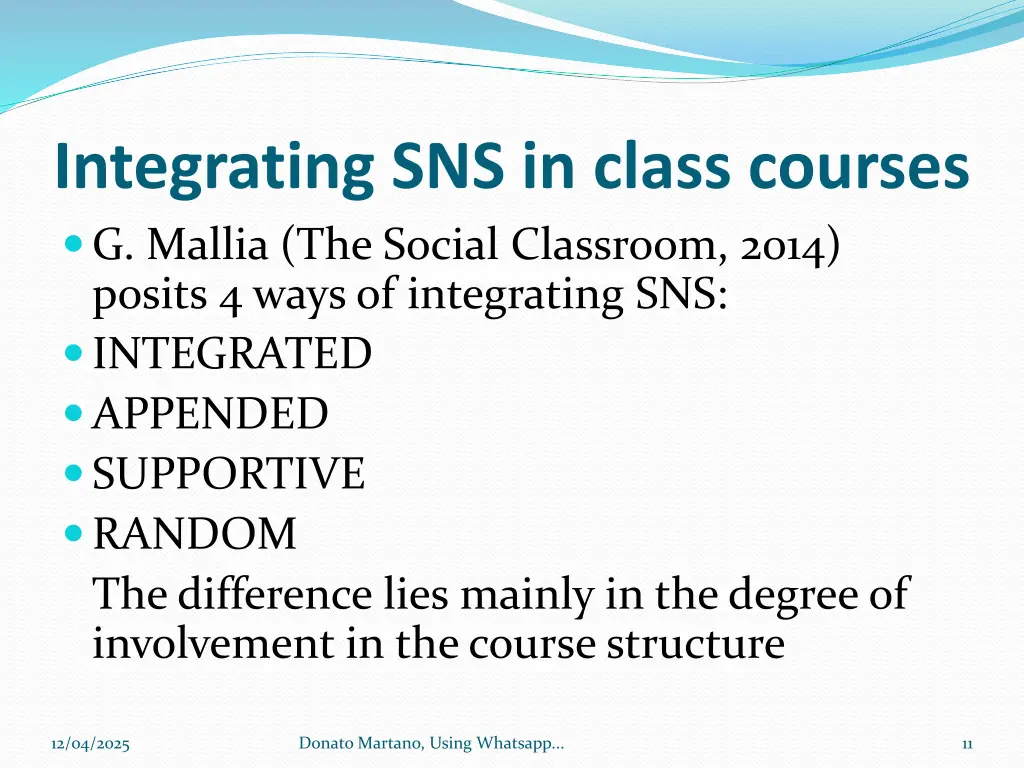 integrating sns in class courses g mallia