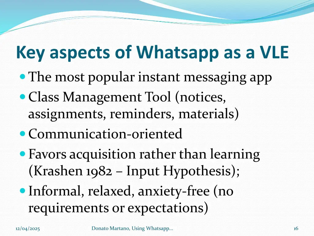 key aspects of whatsapp as a vle