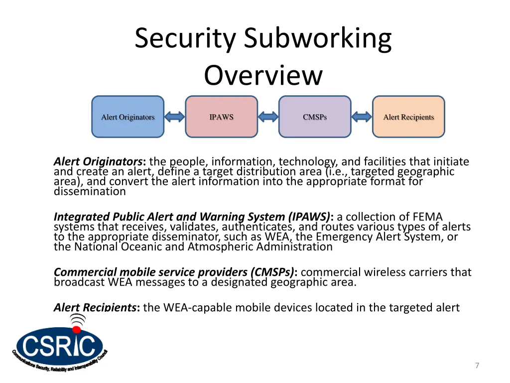 security subworking overview