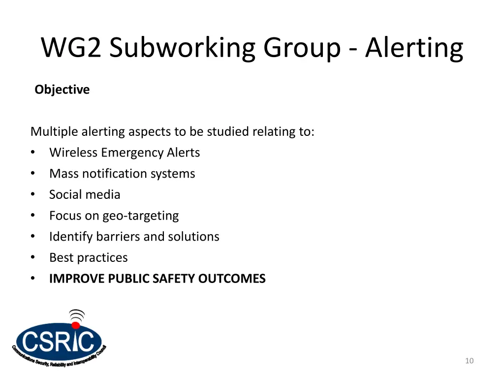 wg2 subworking group alerting