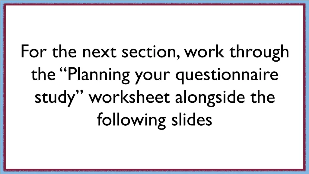 for the next section work through the planning