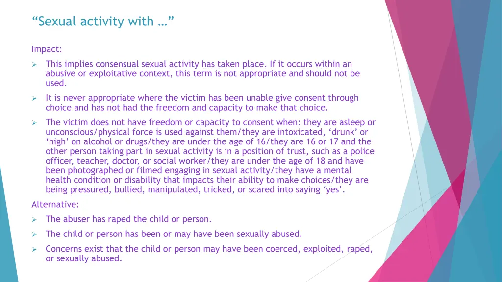 sexual activity with