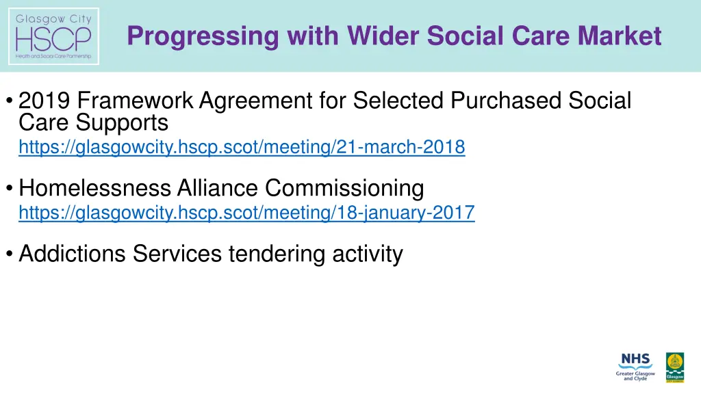 progressing with wider social care market